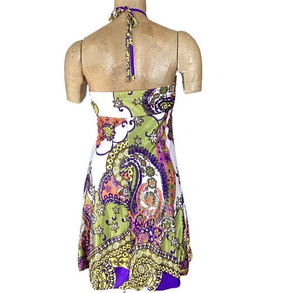 Ruby Rox Halter Dress Sz S Satin Floral Paisley Wood Bead Accent 264C - Picture 5 of 8
